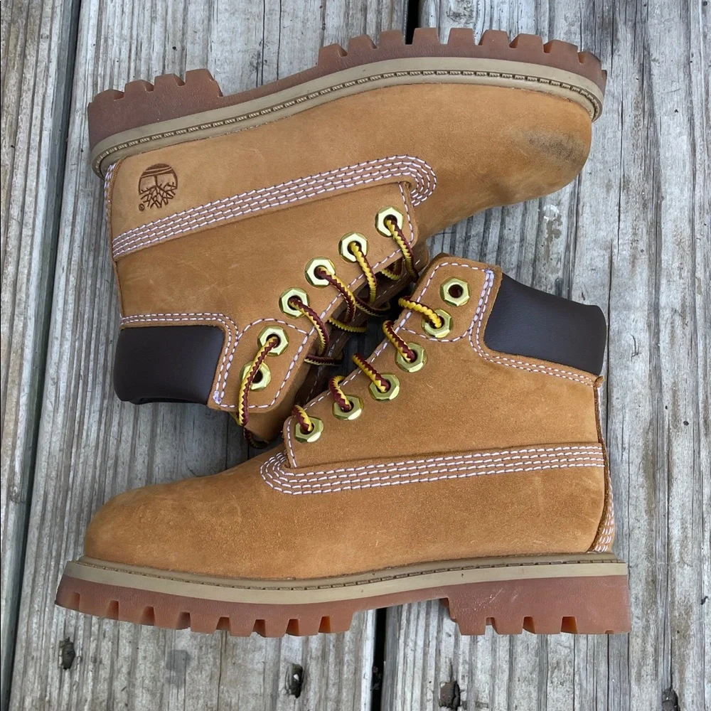 Timberland Premium 6-Inch Waterproof Wheat Nubuck Boots Kids Size 9